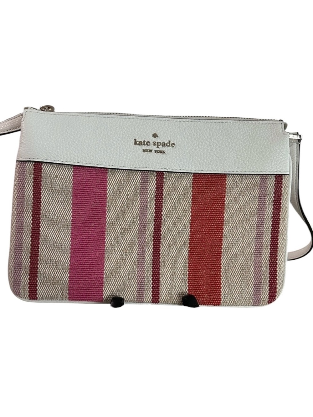 NWOT Kate Spade Leila Striped Canvas
Triple Gusset Crossbody Pink & Orange